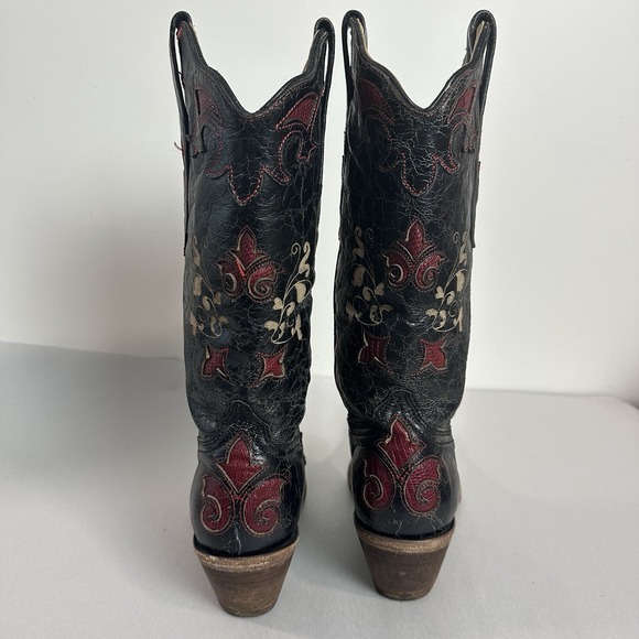 Corral Vintage Black Leather Lizard Inlay Cowboy C2115 Boots Womens Size 7.5 - Picture 8 of 16
